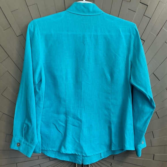 David Dart Turquoise Blue Linen Button-Down Shirt Large - Picture 2 of 8